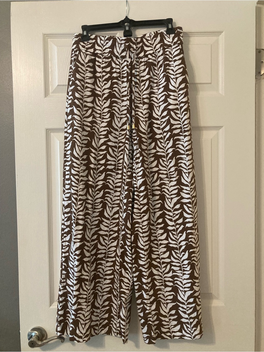 INC Brown and White Palm Print Wide Leg Pants New